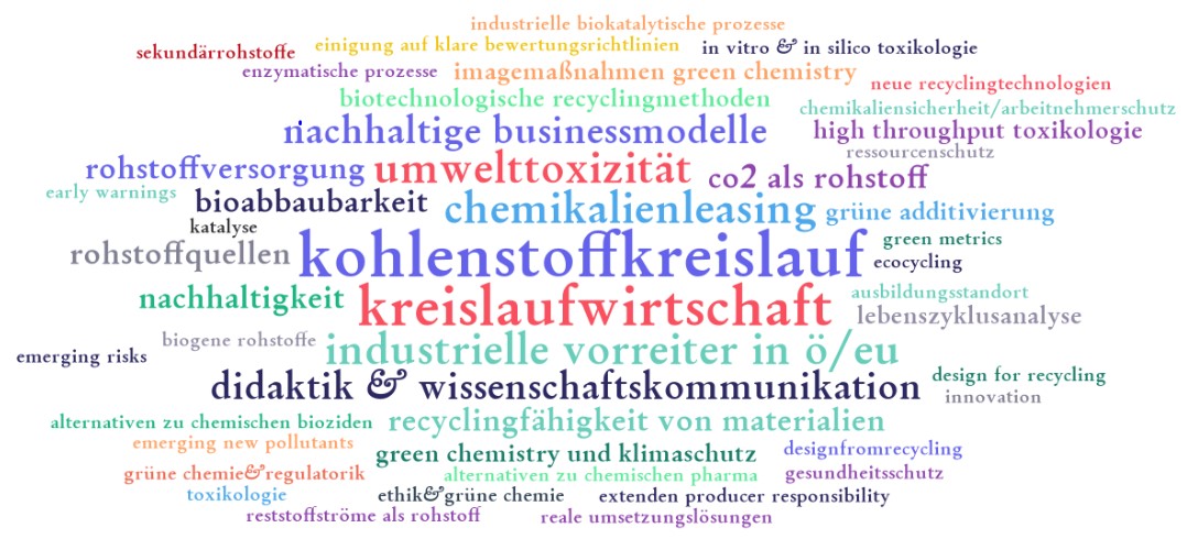 Wordcloud Darstellung der von den Teilnehmer:innen genannten Themenbereiche